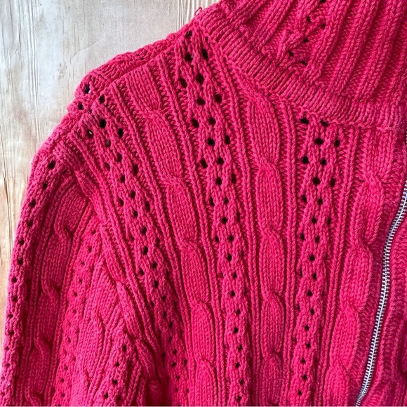 Blue Willi’s Red Cotton Cable Knit Full Zip Cardigan sweater - Picture 5 of 13